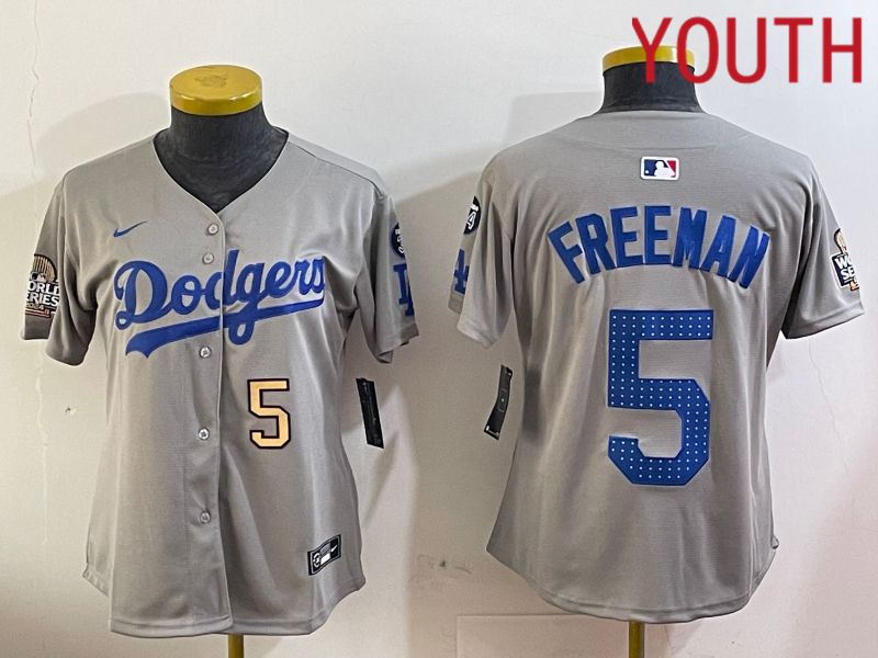 Youth Los Angeles Dodgers #5 Freeman Grey Game 2024 Nike MLB Jersey style 12051->youth mlb jersey->Youth Jersey
